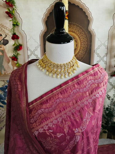 Banarasi Katan Pure Silk Saree | Shade of Mauve Pink | Gold & Silver Zari | Handwoven | Ships from California